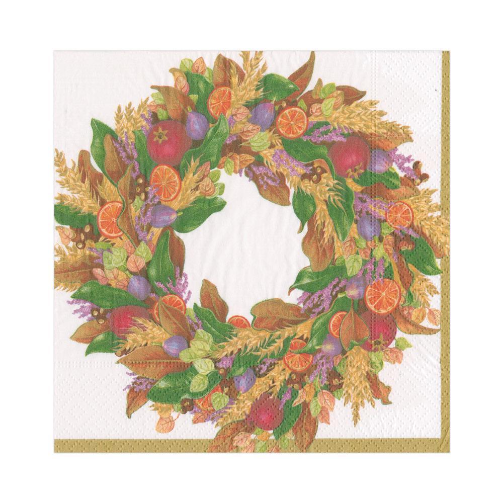 Caspari Autumn Wreath Ivory Lunch Napkins