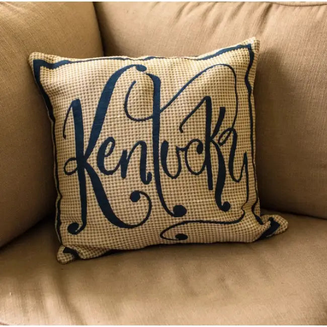 Yellow Plaid Kentucky Word Pillow