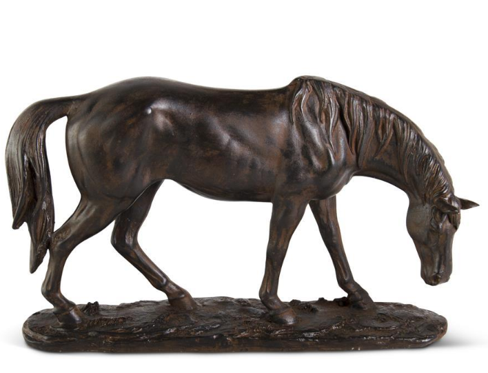 Brown Resin Horse with Bronze Finish and Head Down