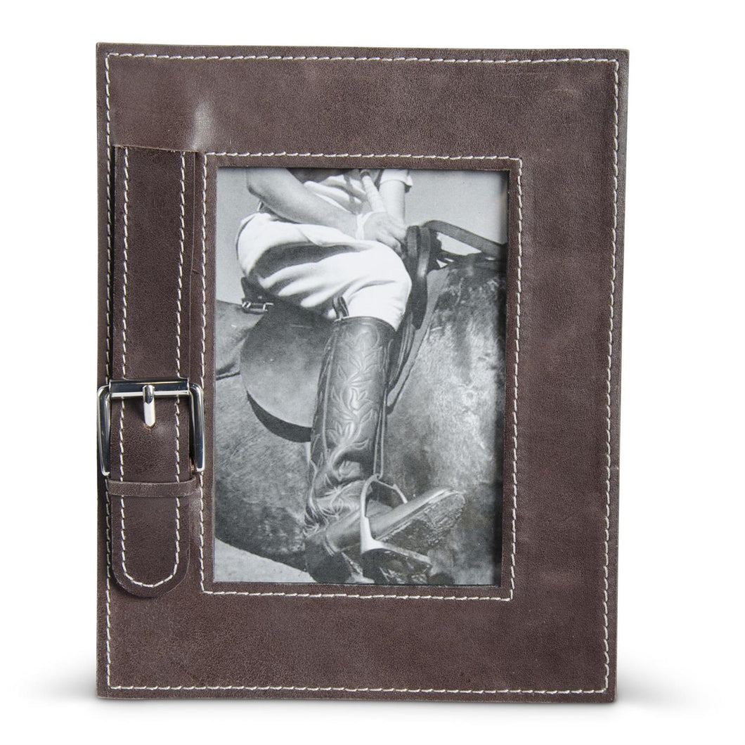 Brown Leather Photo Frame with Belt Buckle