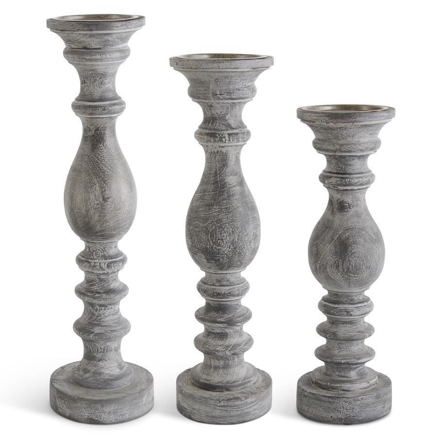 Gray Ribbed Candle Holders Assorted