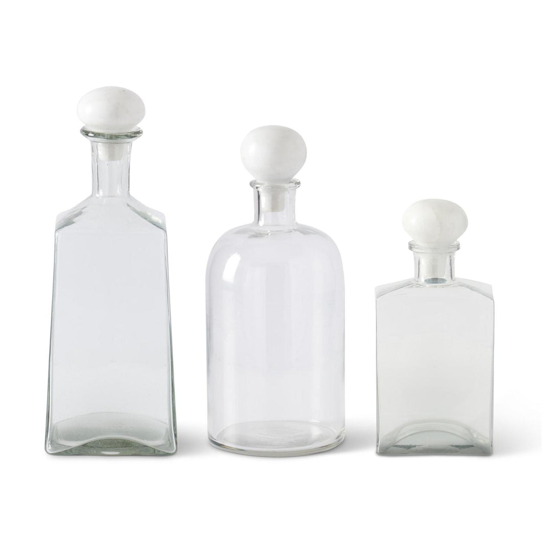 Clear Glass Decanter with White Marble Stopper Assorted