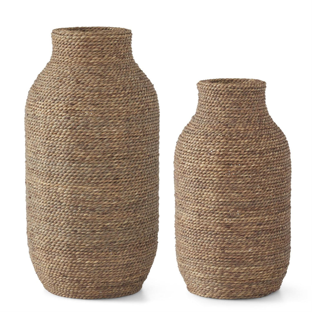 Woven Grass & Wood Vases Assorted