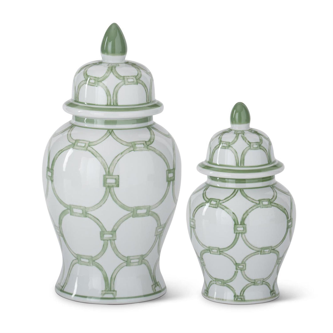 Green & White Ceramic Ginger Jars Assorted