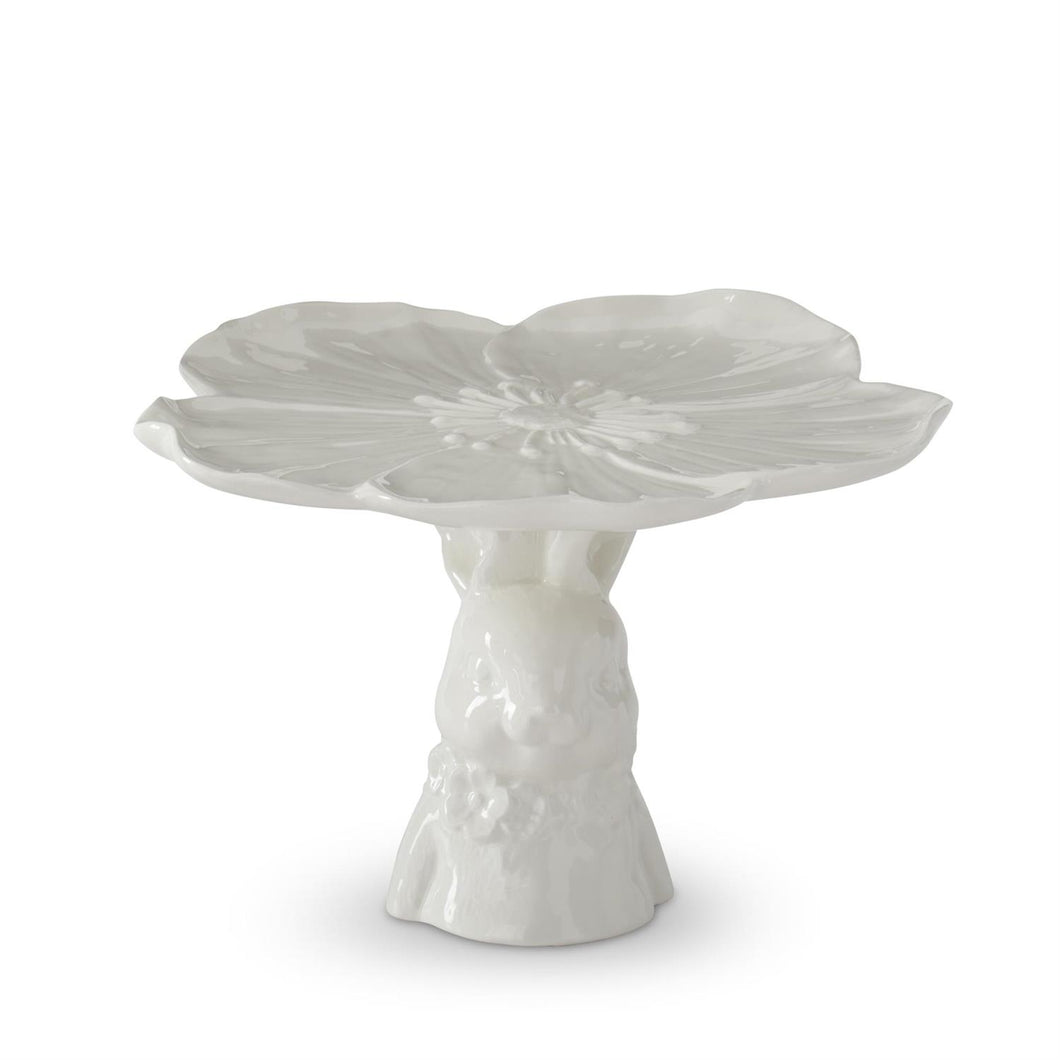 White Ceramic Bunny Flower Embossed Cake Stand