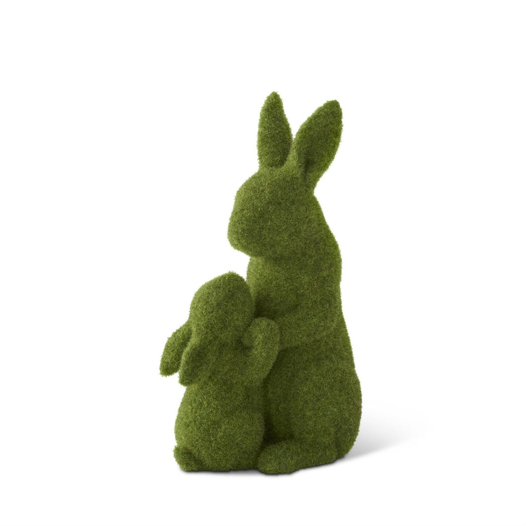 Flocked Moss Mother & Child Garden Rabbits