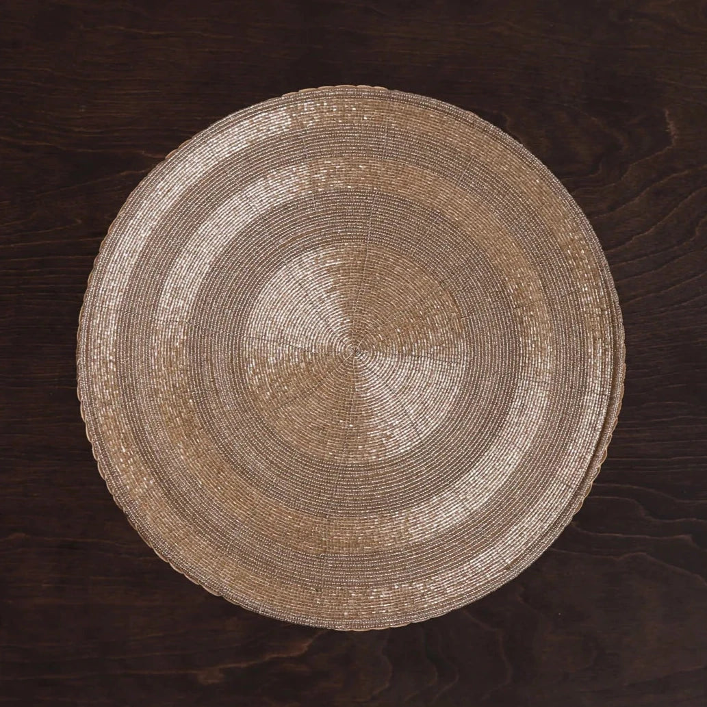 Vida Round Beaded Placemats Set of 4 in Champagne