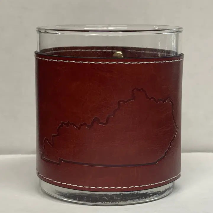 Kentucky State Shape Faux Leather Rocks Glass