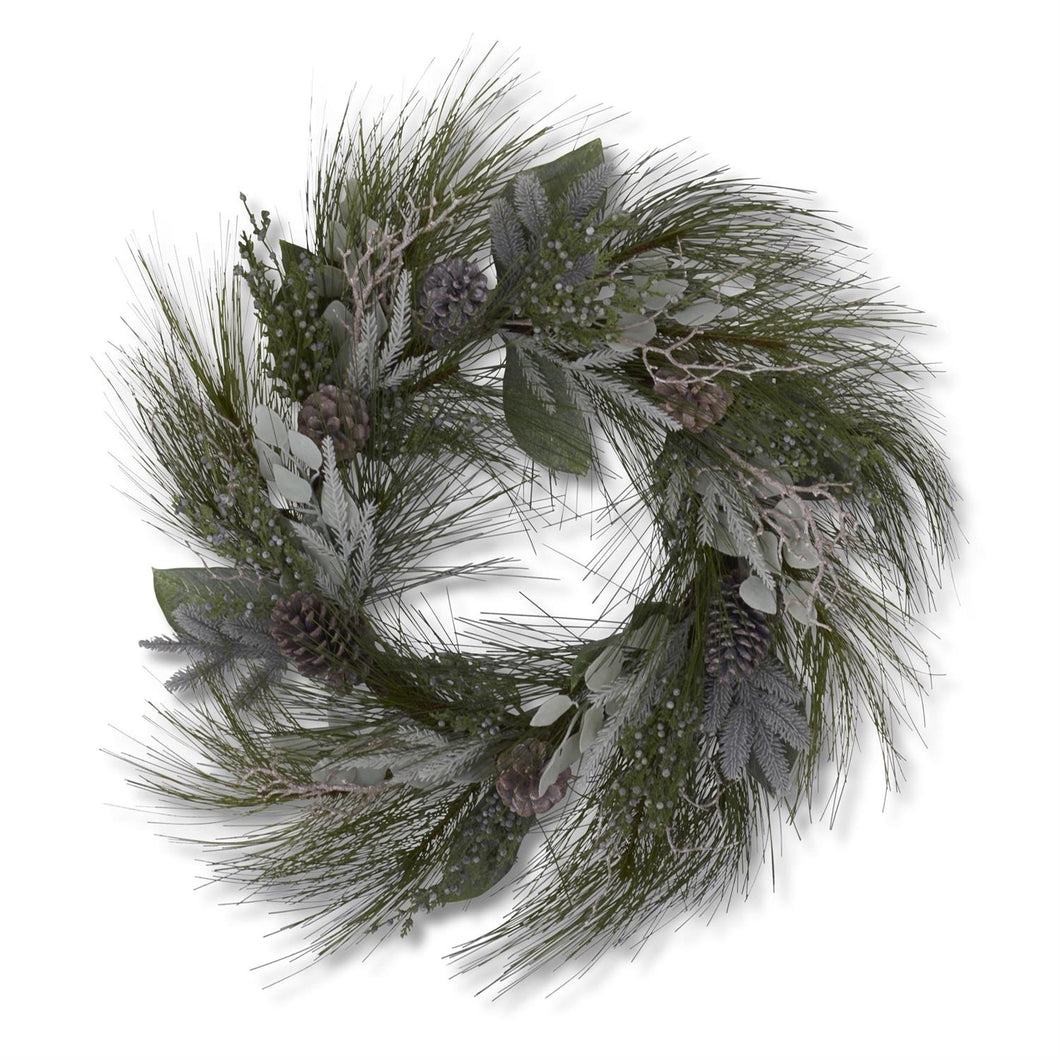 Blue Spruce Long Needle Pine Wreath with Pinecones