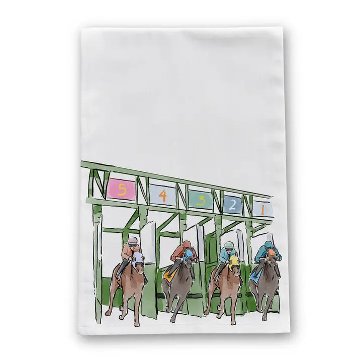 Out of the Gate Horse Racing Tea Towel