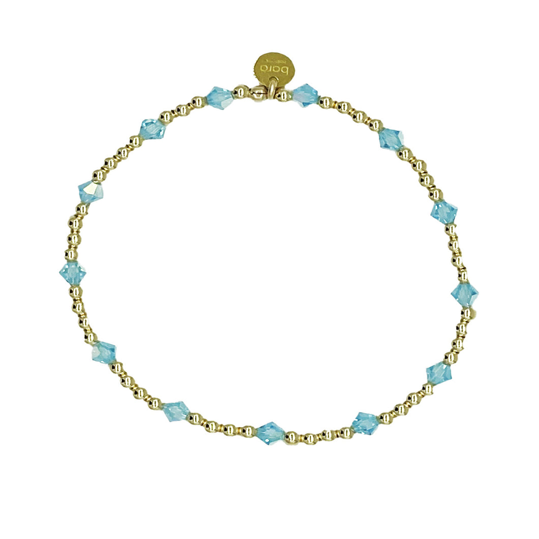 Aqua Crystal and 14k Gold Filled Beaded Bracelet