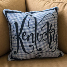 Blue Plaid Kentucky Word Pillow