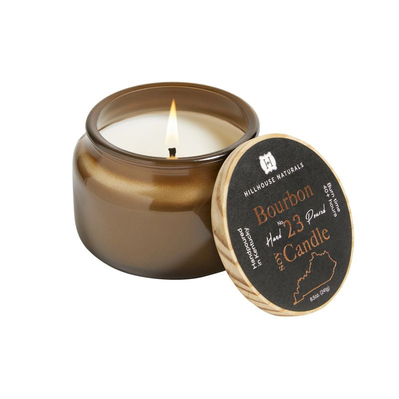 Hillhouse Naturals Bourbon Candle in Brown Jar with Wooden Lid