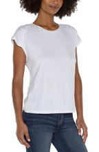 Load image into Gallery viewer, Liverpool Smocked Shoulder Scoop Neck Raglan Knit Top White
