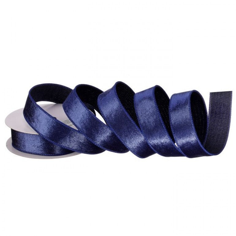 Midnight Blue Wired Premium Velvet Ribbon Sold by the Foot