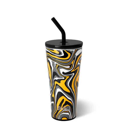 SWIG Fanzone Black + Yellow Straw Tumbler 32oz