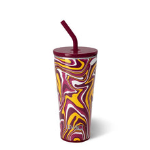 Load image into Gallery viewer, SWIG Fanzone Maroon + Yellow Straw Tumbler 32oz
