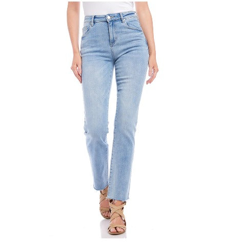 Karen Kane Raw Hem Straight Jeans Light Blue