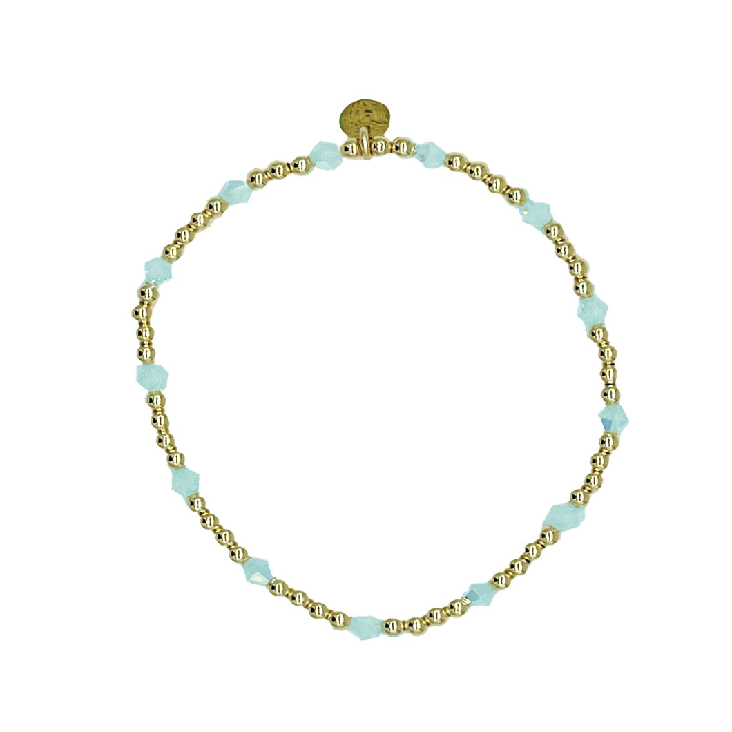 Blue Opal Crystal and 14k Gold Filled Beaded Bracelet