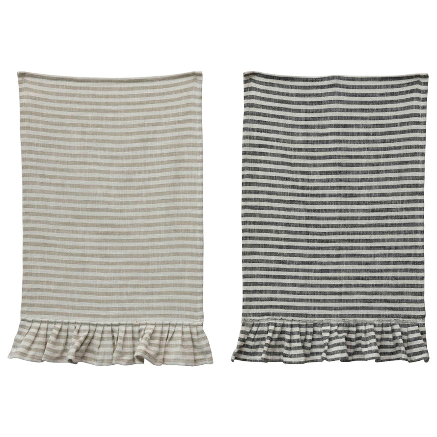 Cotton Striped Tea Towel with Ruffle Assorted