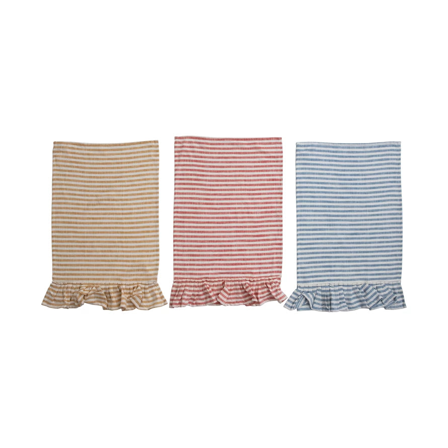 Cotton Striped Tea Towel with Ruffle Assorted