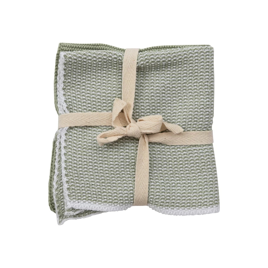 Green Square Cotton Knit Dish Cloths