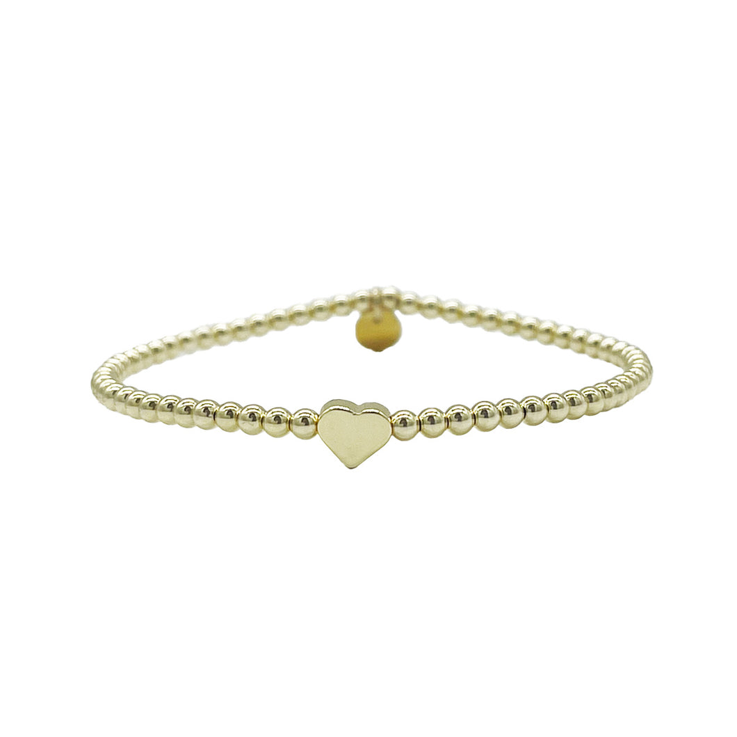 Solid Heart 14K Gold Filled Beaded Bracelet