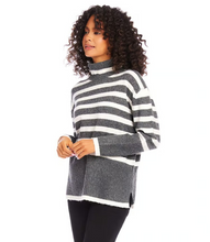 Load image into Gallery viewer, Karen Kane Dark Gray Stripe Turtleneck Sweater
