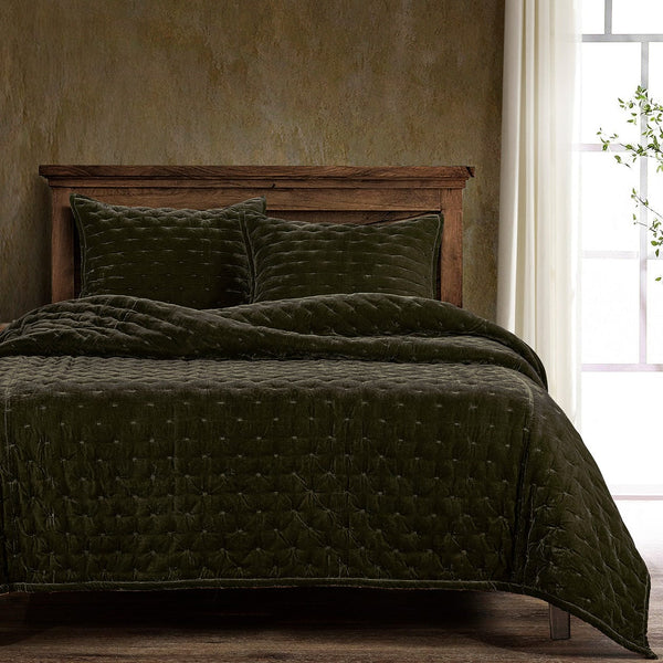 Stella Faux Silk Velvet Quilt Set Fern Green