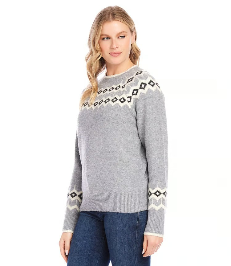 Karen Kane Gray Print Jacquard Knit Sweater