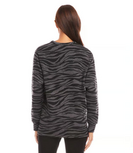 Load image into Gallery viewer, Karen Kane Black &amp; Grey Print Long Sleeve V-Neck Sweatshirt
