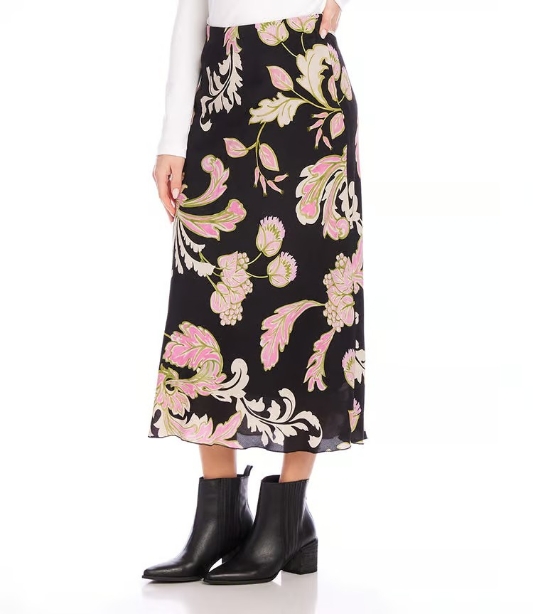 Karen Kane Floral Print Bias Cut Midi Skirt