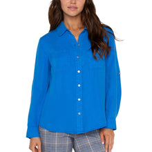 Load image into Gallery viewer, Liverpool Long Rolled Sleeve Woven Blouse
