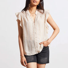 Load image into Gallery viewer, Tribal Mixed Media Blouse with Frill in French Oak
