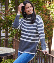 Load image into Gallery viewer, Karen Kane Dark Gray Stripe Turtleneck Sweater
