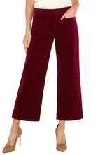 Load image into Gallery viewer, Liverpool Ruby Corduroy Crop Wide Leg with Patch Pockets
