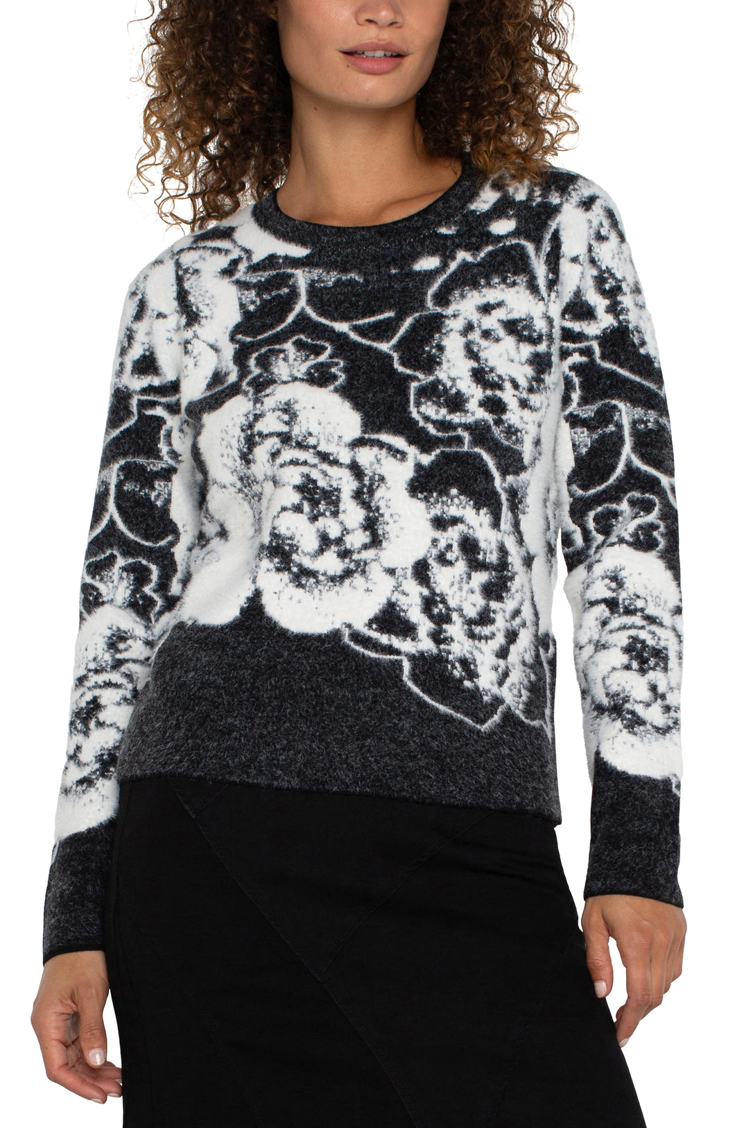 Liverpool Black & White Floral Long Sleeve Crew Neck Sweater