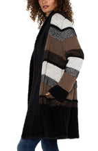 Load image into Gallery viewer, Liverpool Black &amp; Tan Long Sleeve Open Front Shawl Sweater Coatigan
