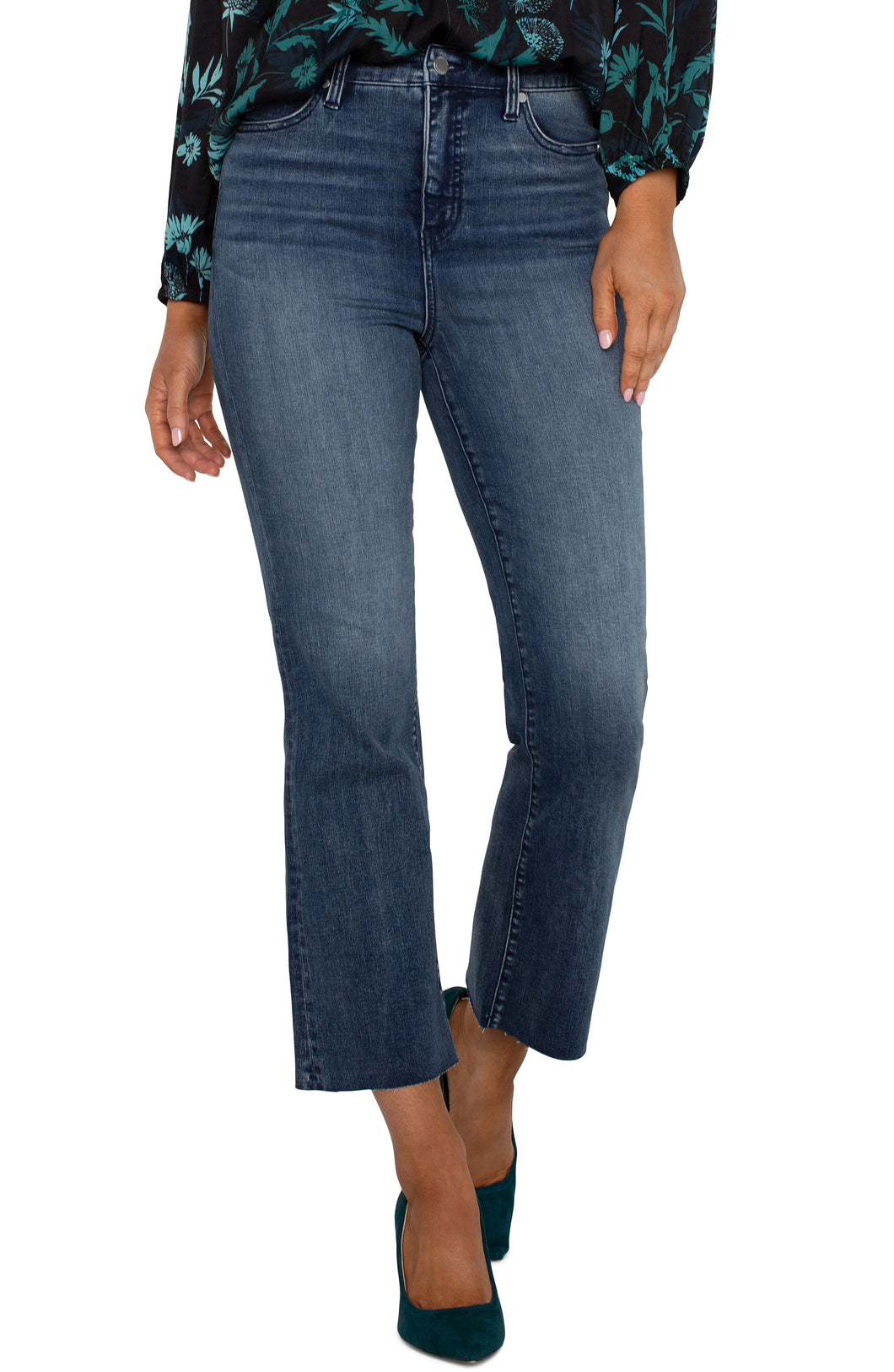 Liverpool Hannah Hi-Rise Crop Flare with Cut Hem in Juniper Valley