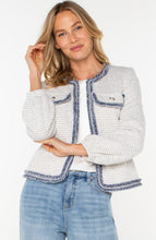 Load image into Gallery viewer, Liverpool Cream &amp; Navy Boucle Collarless Jacket with Fray Detail
