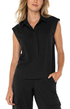 Load image into Gallery viewer, Liverpool Sleeveless Cropped Shirt with Elastic at Waist in Black
