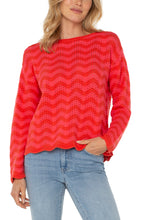 Load image into Gallery viewer, Liverpool Pink &amp; Red Long Sleeve Boat Neck Scallop Hem Sweater
