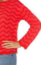 Load image into Gallery viewer, Liverpool Pink &amp; Red Long Sleeve Boat Neck Scallop Hem Sweater
