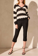 Load image into Gallery viewer, Tribal Long Sleeve V-Neck Crochet Swirl Stripe Sweater in Black
