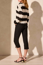 Load image into Gallery viewer, Tribal Long Sleeve V-Neck Crochet Swirl Stripe Sweater in Black
