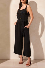 Load image into Gallery viewer, Tribal Button Front Jumpsuit with Sash and Pockets in Black
