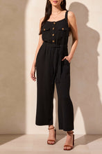 Load image into Gallery viewer, Tribal Button Front Jumpsuit with Sash and Pockets in Black
