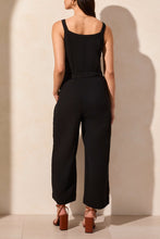 Load image into Gallery viewer, Tribal Button Front Jumpsuit with Sash and Pockets in Black
