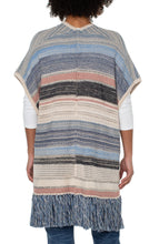 Load image into Gallery viewer, Liverpool Blue Striped Sleeveless Cardigan Sweater with Fringe
