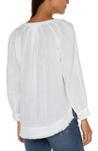 Load image into Gallery viewer, Liverpool 3/4 Sleeve Raglan Top with Pleats and Fray Hem White
